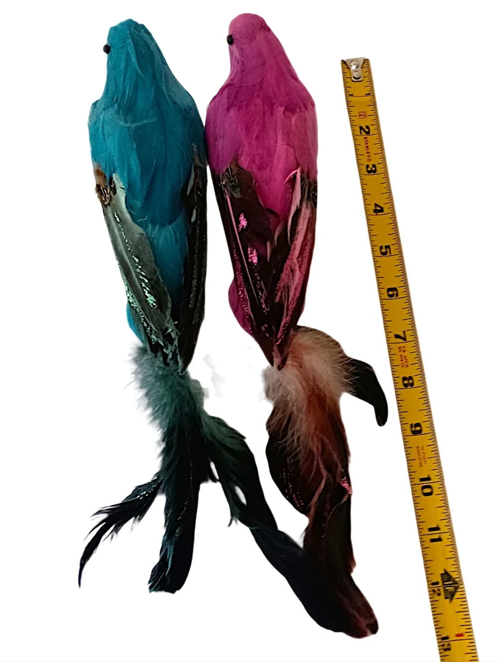 2‎ Vintage Feathered Peacock Bird Ornaments Clip On Large Pink Blue Christmas